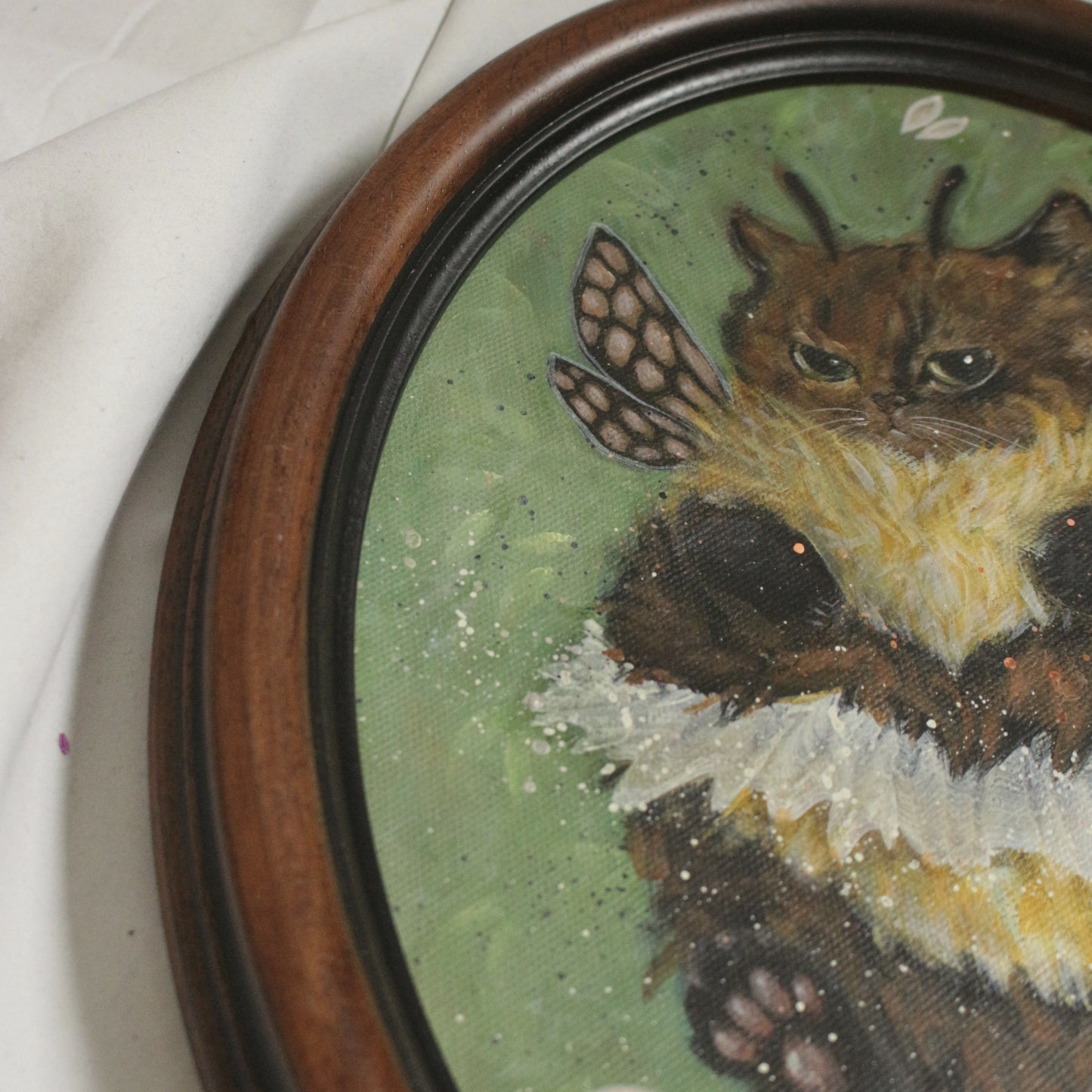 Original painting, Ballerina Cat, framed, 29x34cm