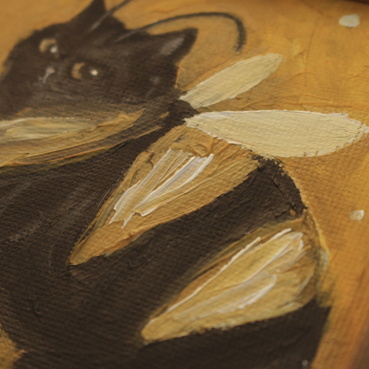 Original painting - little Bumble Cat - framed 18x18cm