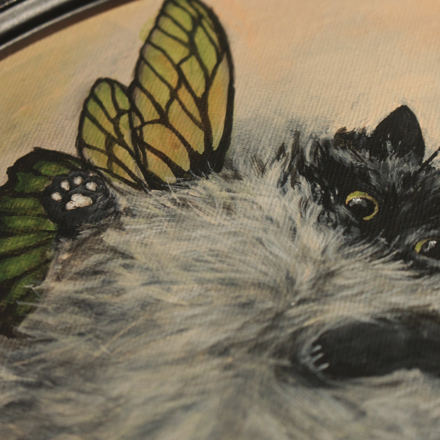 Original painting, Butterfly Cat, framed, 29x34cm