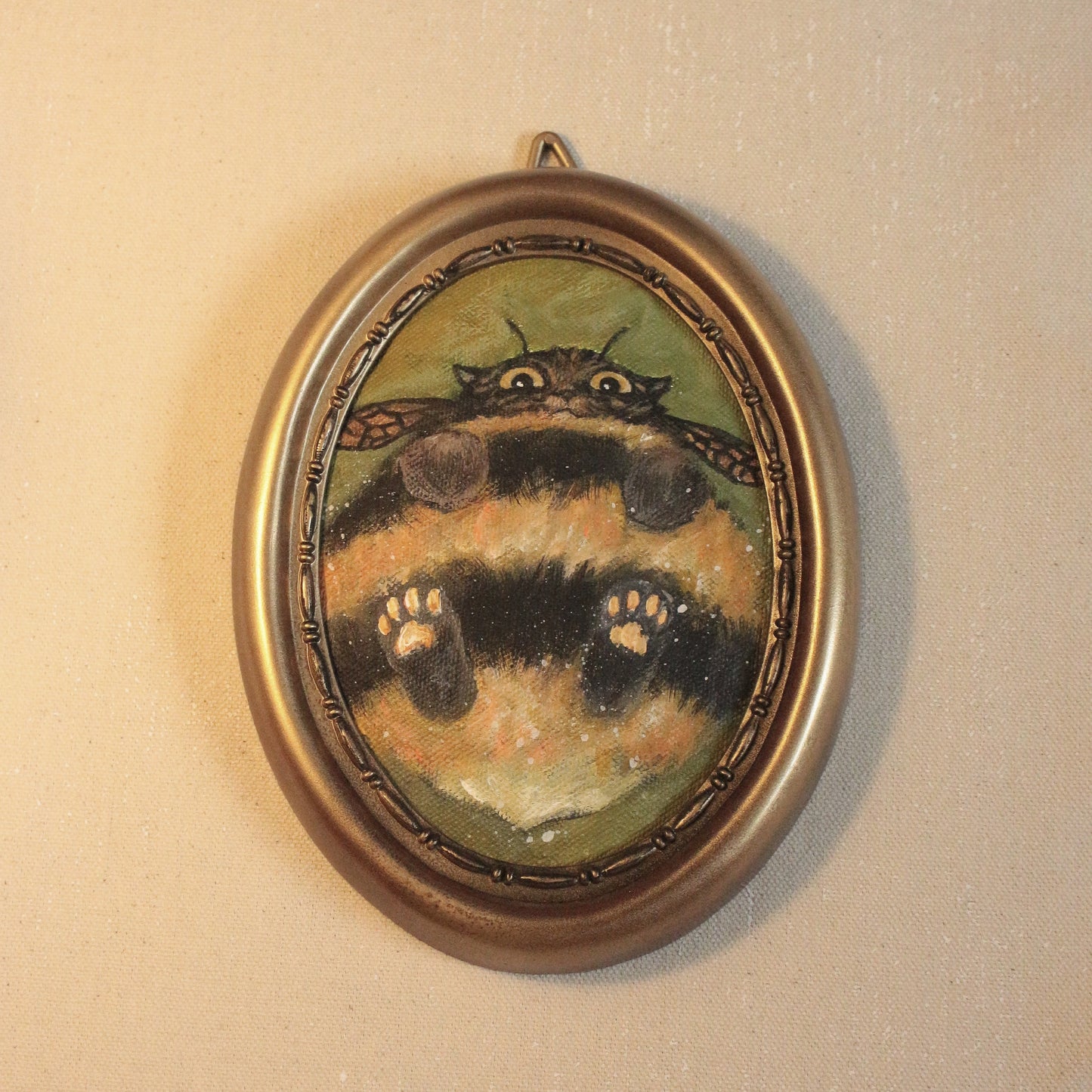 Hand painted framed Bumble Cat - 14 x 18 cm