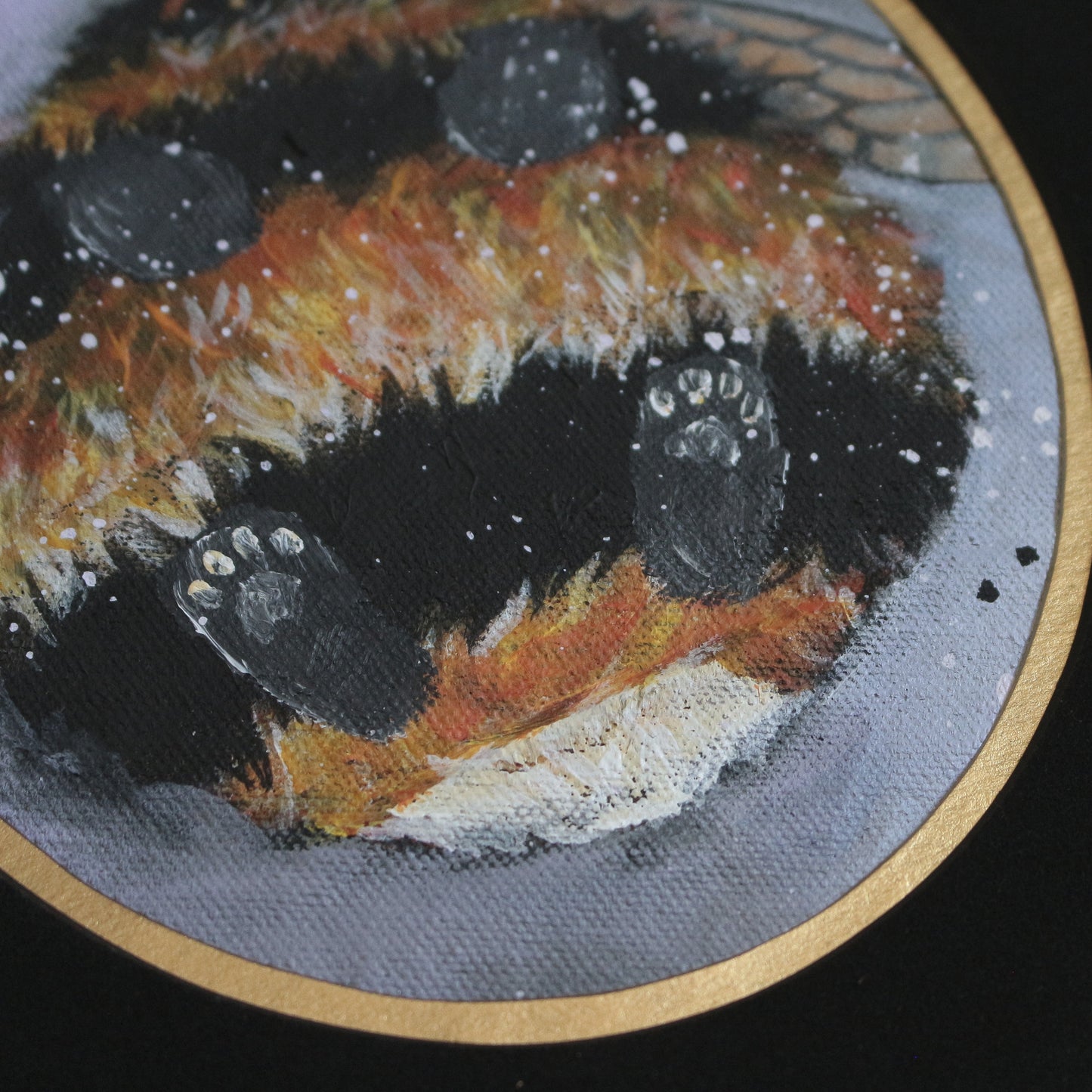Hand painted - Bumble Cat - framed 25 x 28 cm