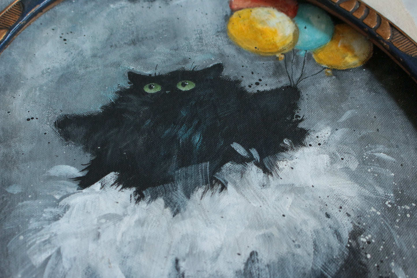 Hand painted - Cute Black Ballerina Cat 33 x 44 cm