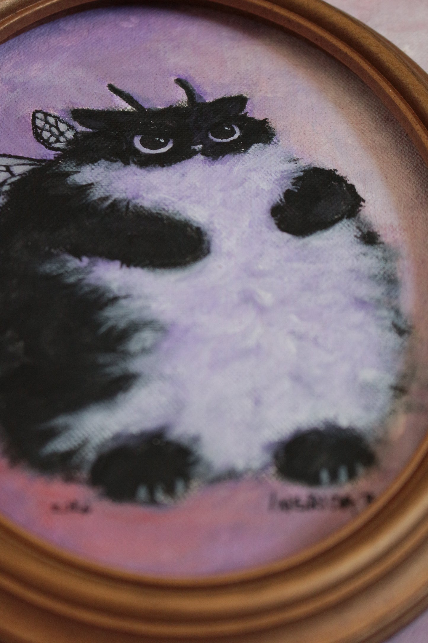 Hand painted Bumble Cat - framed 17 x 23 cm.