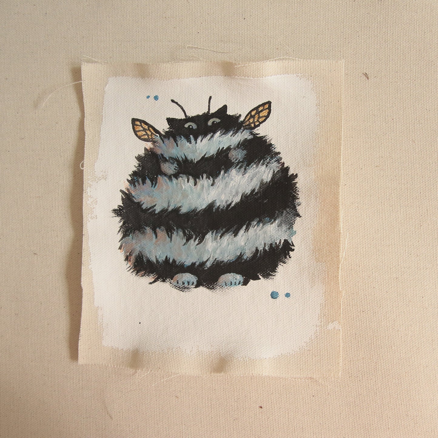 Hand painted mini original artwork- BLUE bumble cat - UNFRAMED