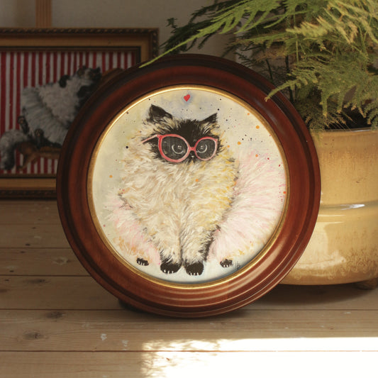 Original painting, Ballerina Cat with glasses 26cm