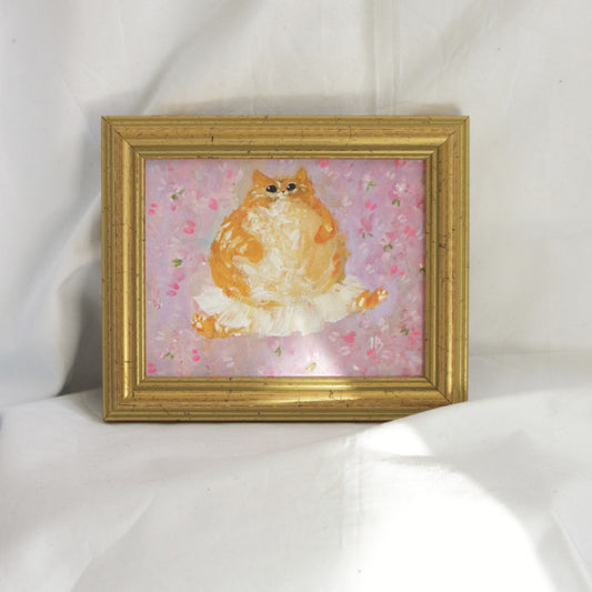 Original painting, Ginger Tutu kitty, framed, 13x16cm