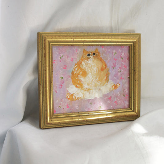 Original painting, Ginger Tutu kitty, framed, 13x16cm