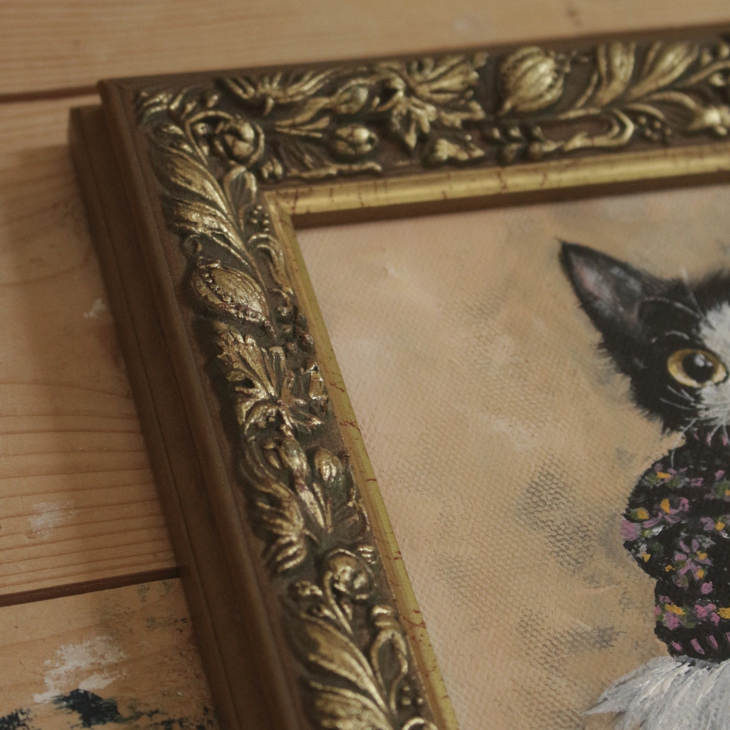 Original painting, Sweater Cat, framed painting,