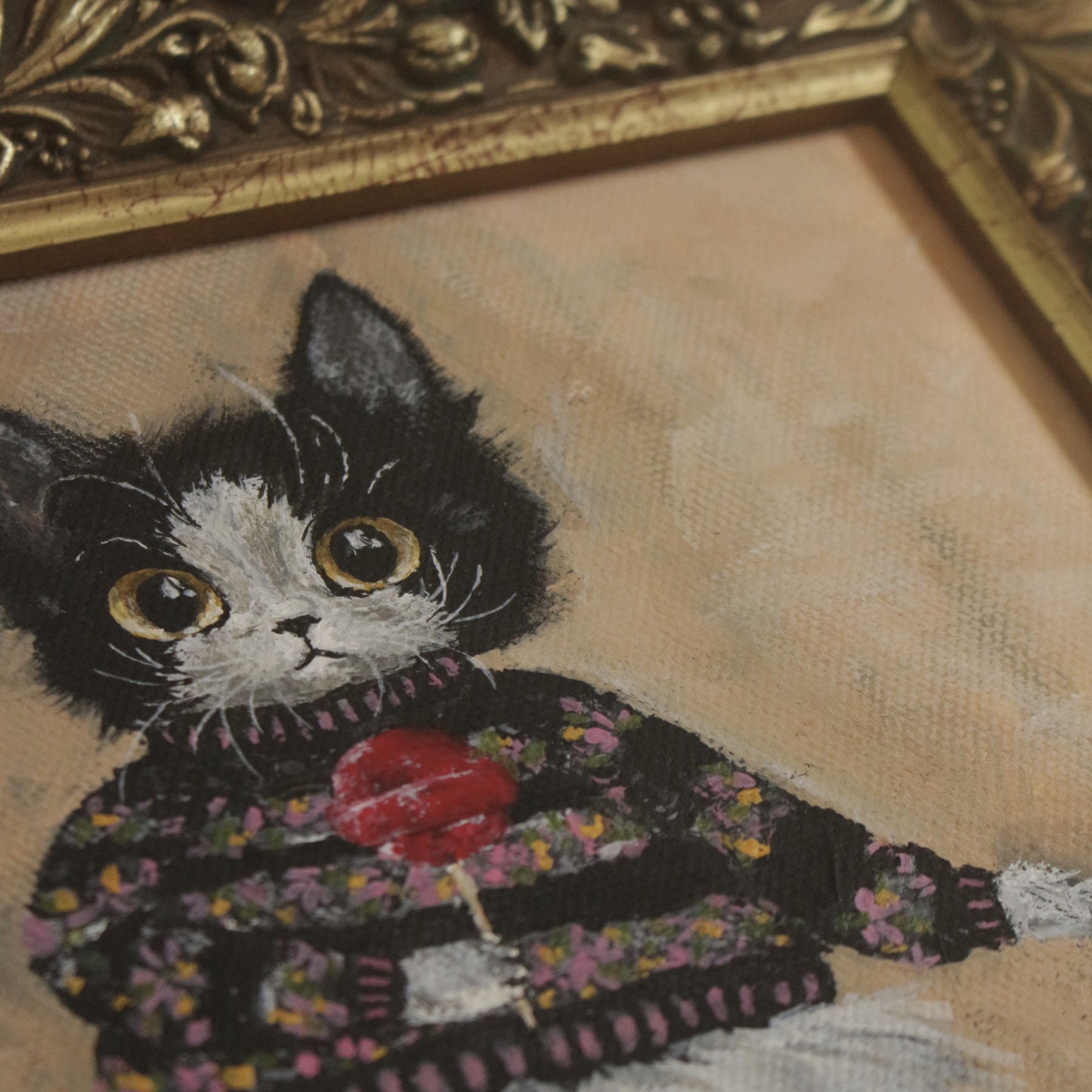 Original painting, Sweater Cat, framed painting,