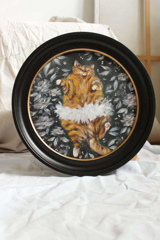 Original painting, Ballerina Ginger Cat, framed, 37cm