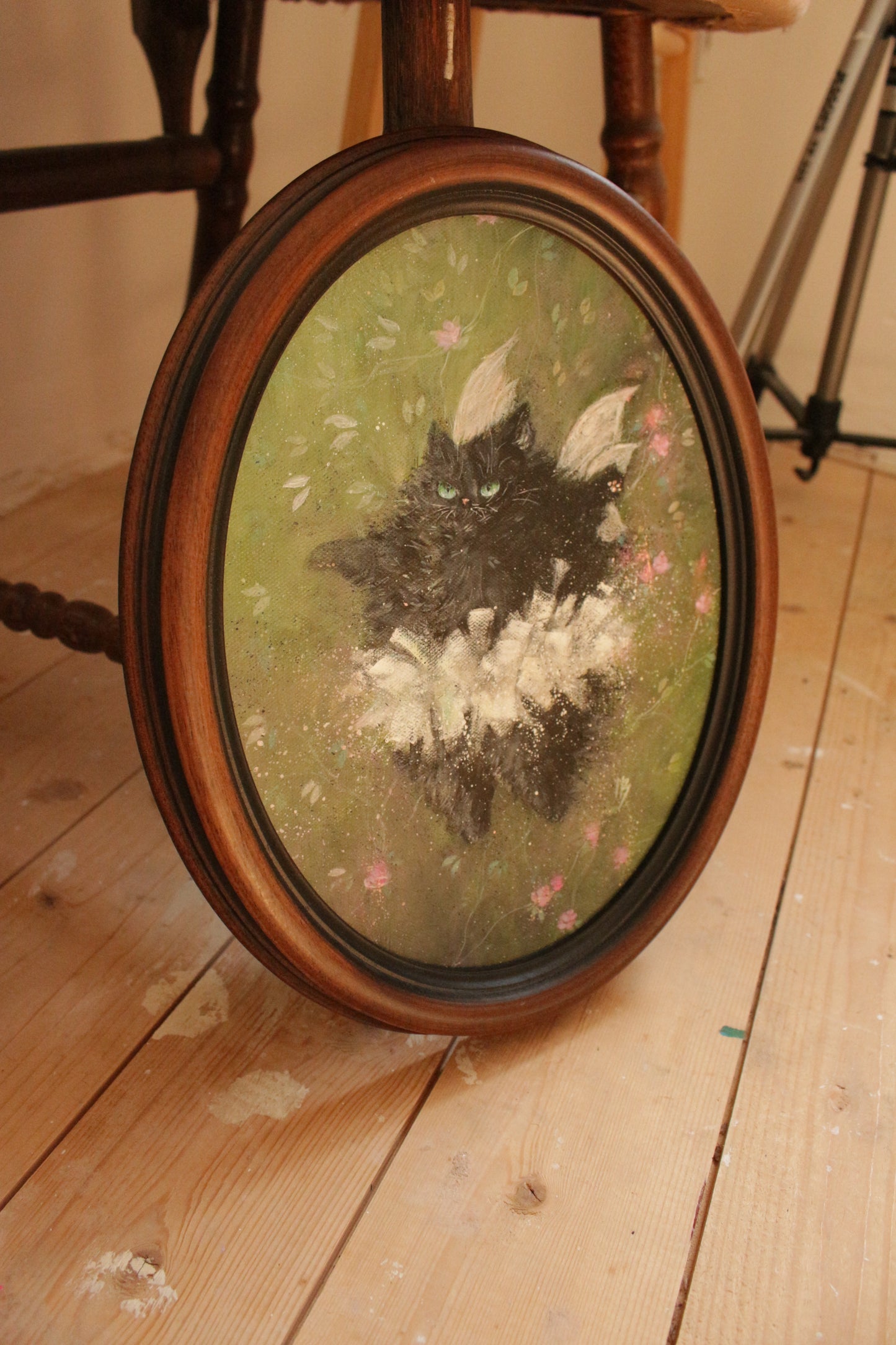 Original painting, Ballerina Cat, framed, 29x35cm