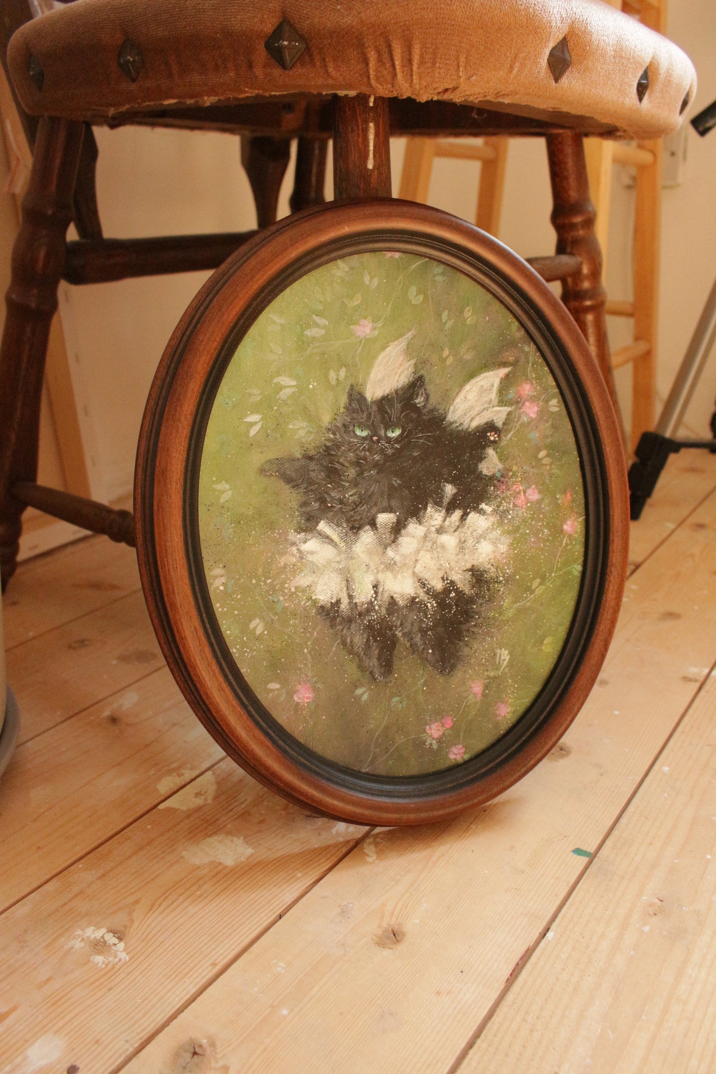 Original painting, Ballerina Cat, framed, 29x35cm