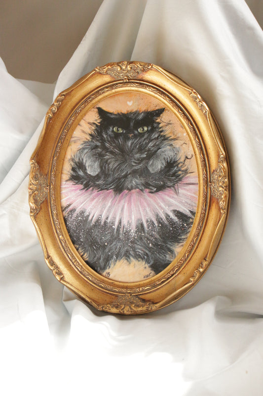 Original painting, Ballerina Cat, framed