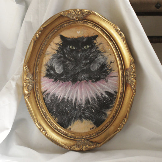 Original painting, Ballerina Cat, framed