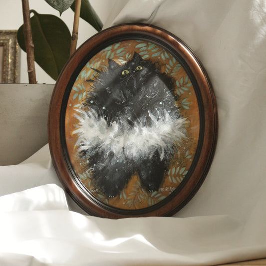 Original painting, Ballerina Cat, framed, 29x35cm