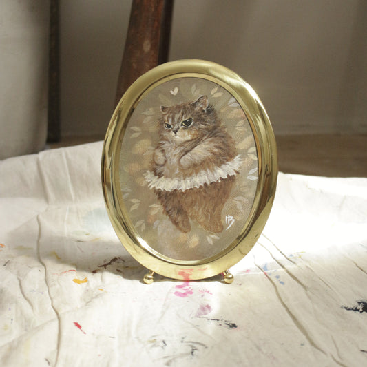 Original painting, Grumpy cat with tutu, original framed 15x20cm