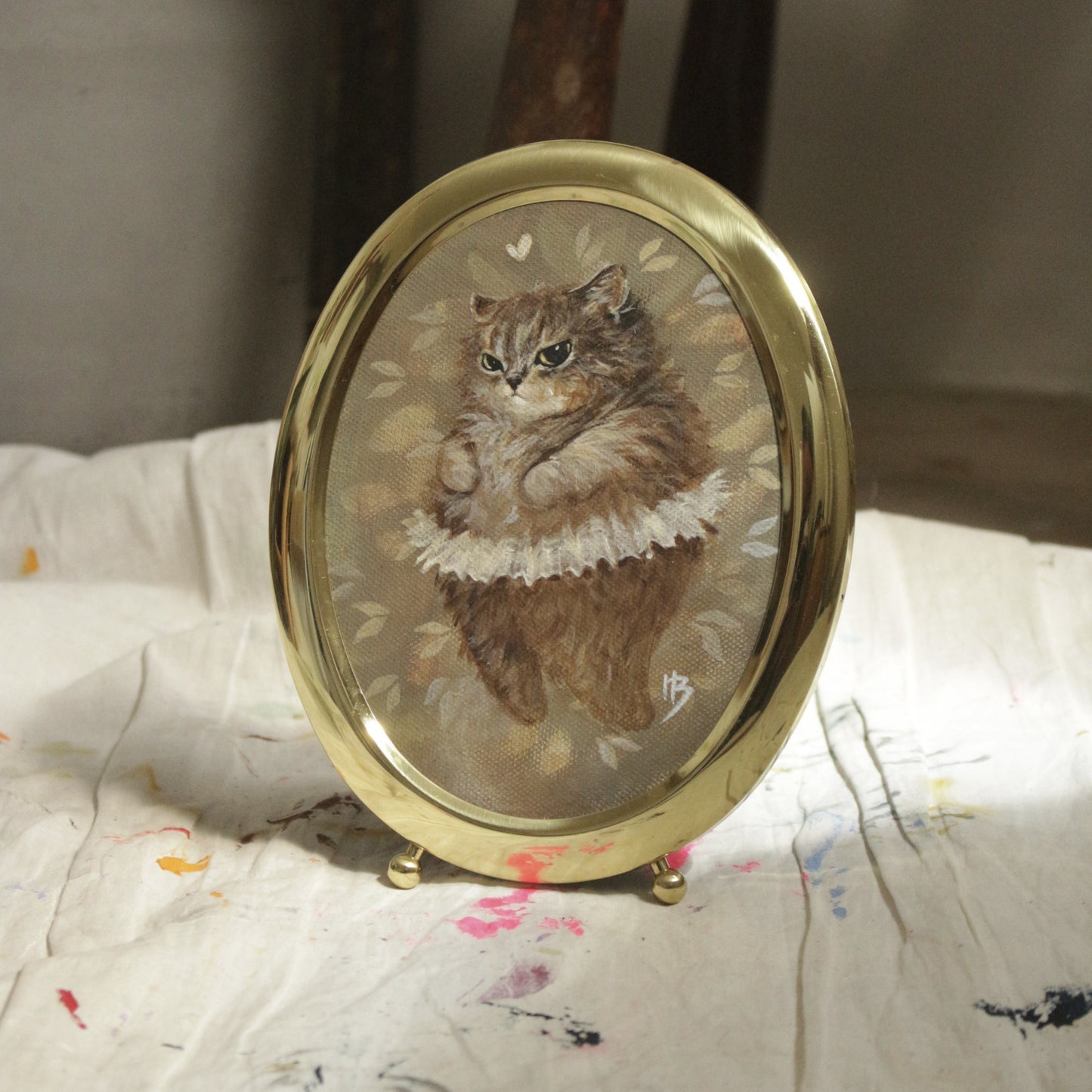 Original painting, Grumpy cat with tutu, original framed 15x20cm
