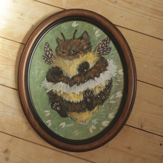 Original painting, Ballerina Cat, framed, 29x34cm