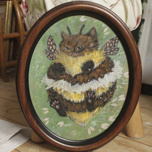 Original painting, Ballerina Cat, framed, 29x34cm