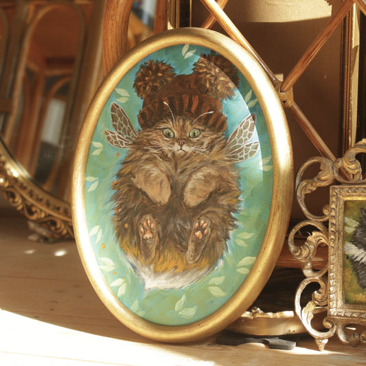 Original painting, Cat with the hat , framed,