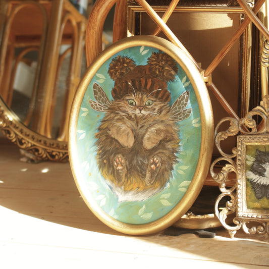 Original painting, Cat with the hat , framed,