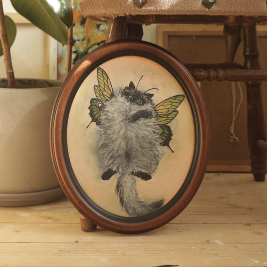 Original painting, Butterfly Cat, framed, 29x34cm