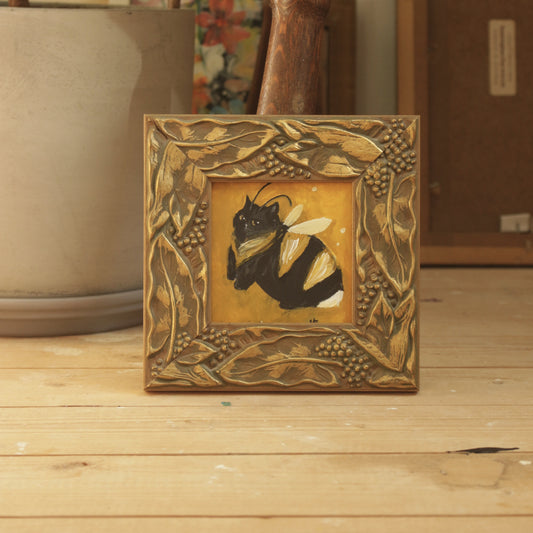 Original painting - little Bumble Cat - framed 18x18cm