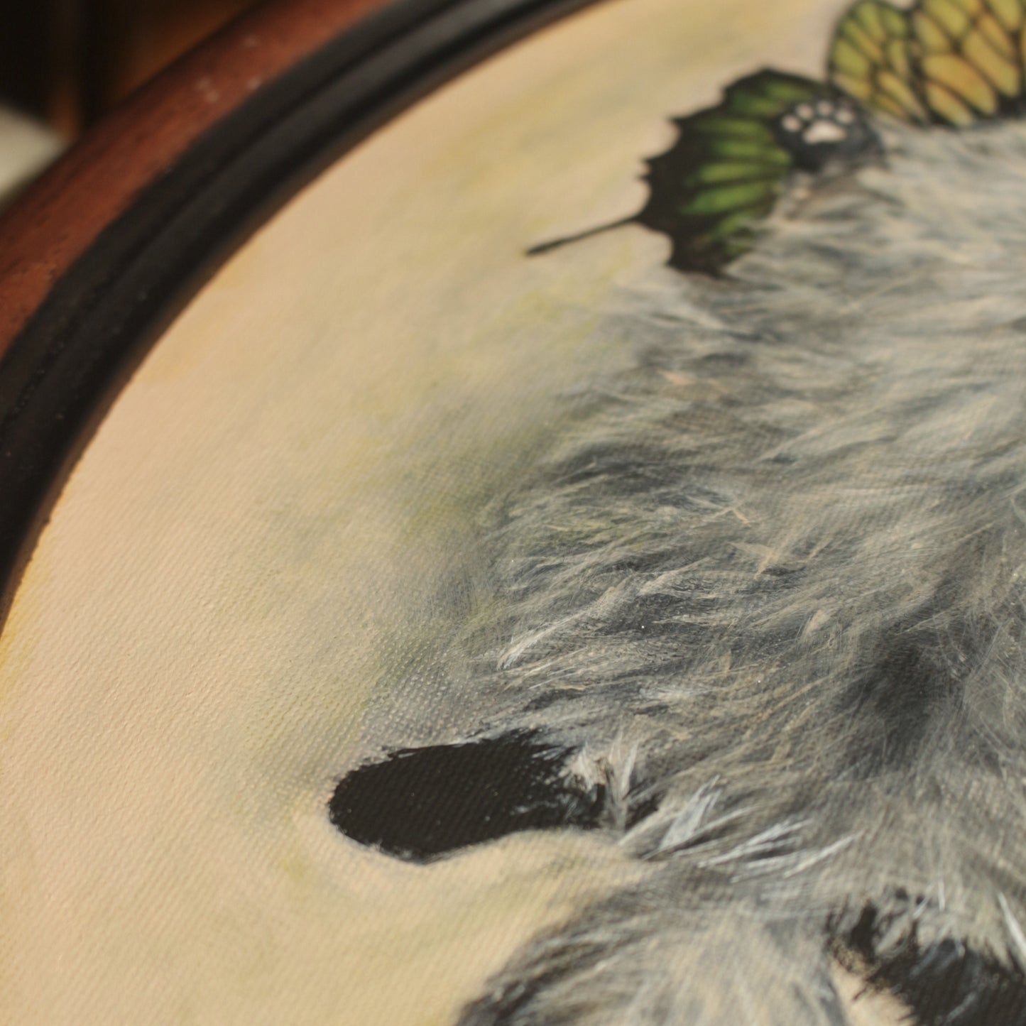 Original painting, Butterfly Cat, framed, 29x34cm