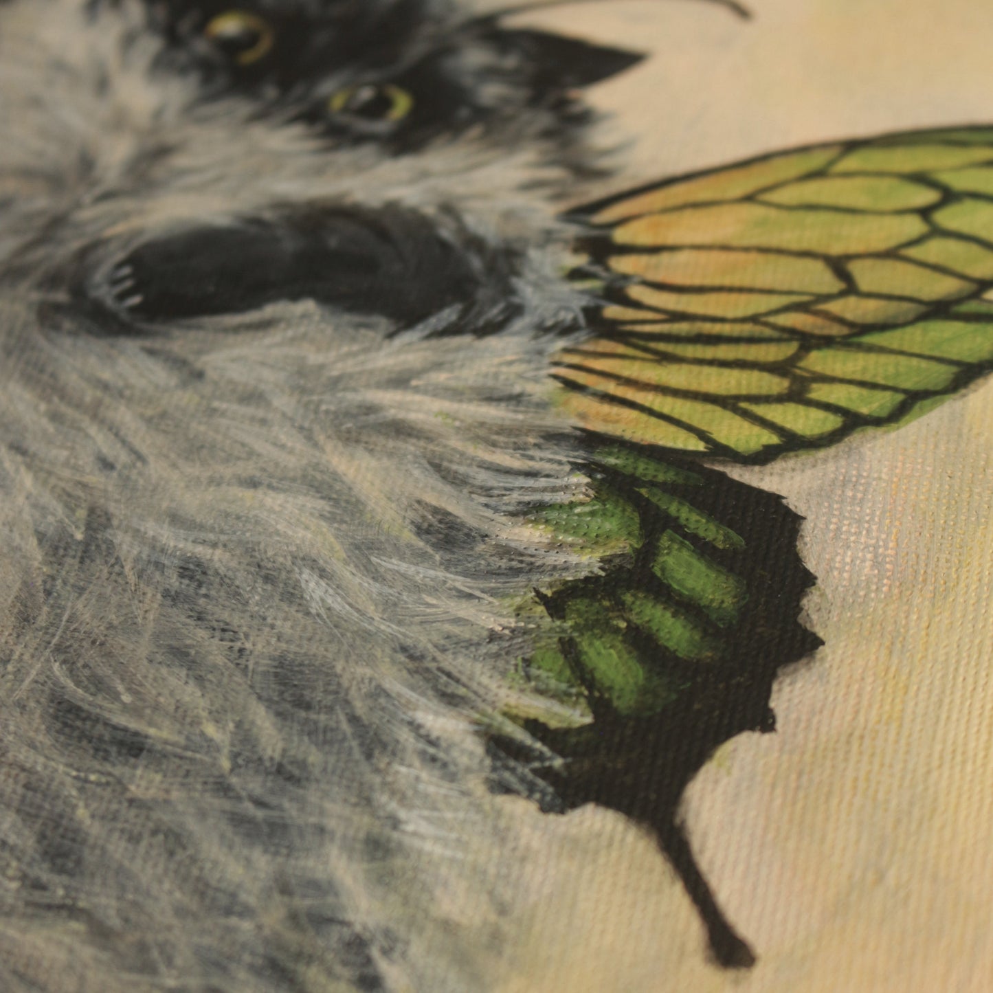 Original painting, Butterfly Cat, framed, 29x34cm