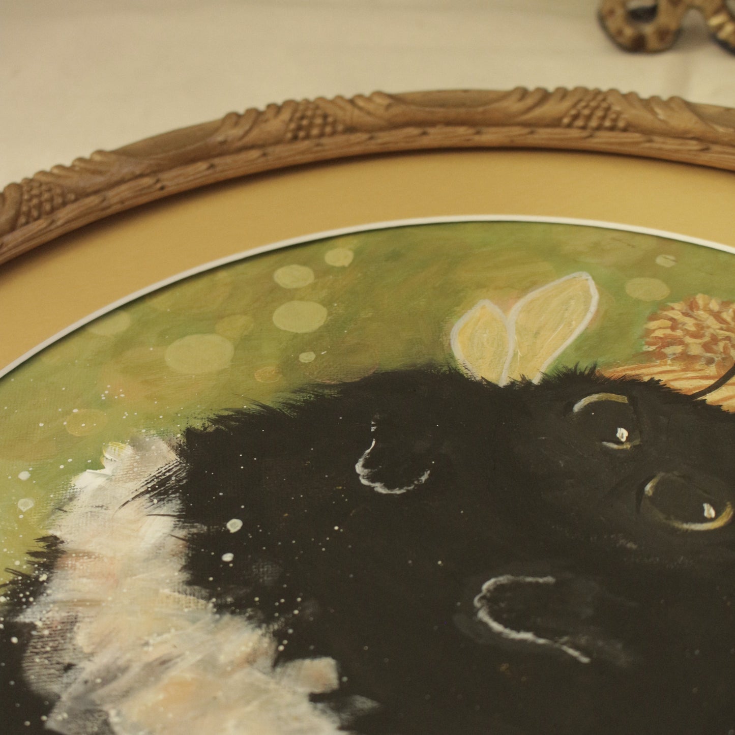 Hand painted framed Cat with hat - 39 cm