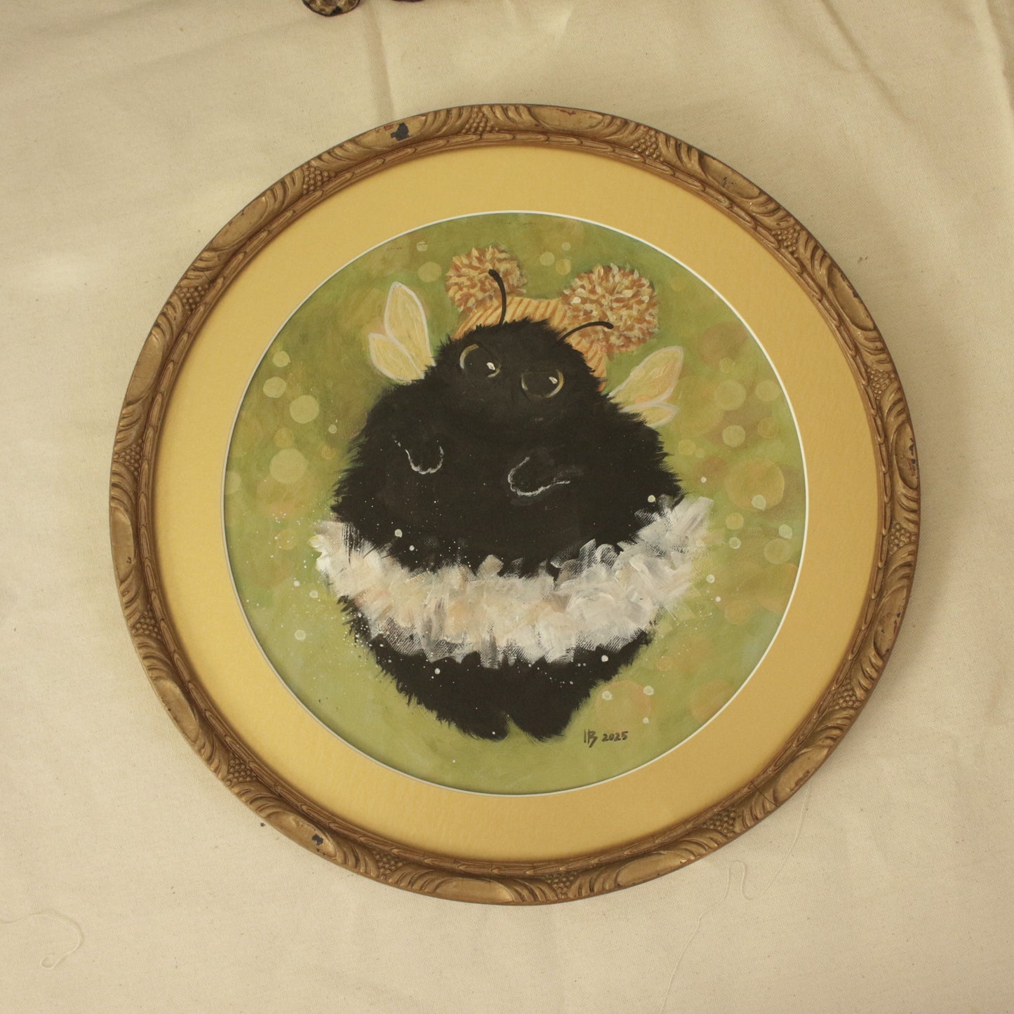 Hand painted framed Cat with hat - 39 cm