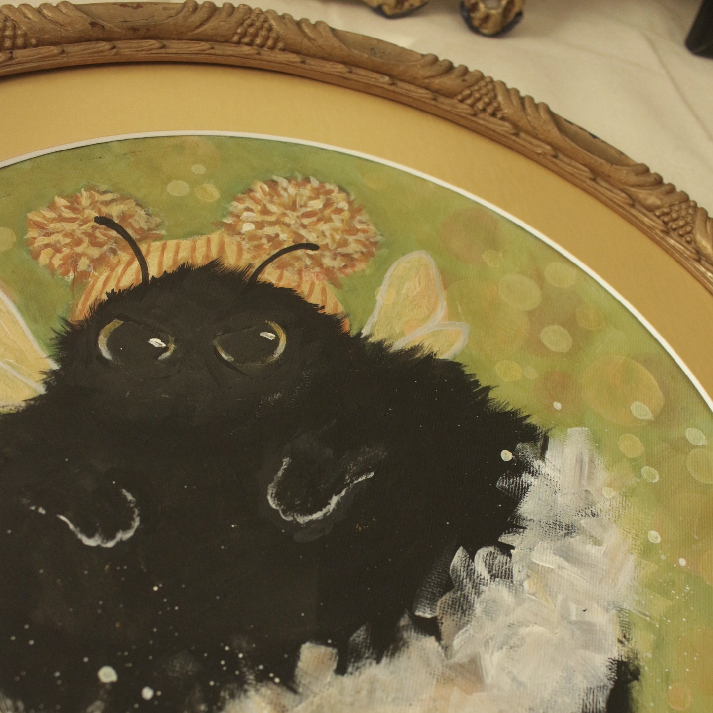 Hand painted framed Cat with hat - 39 cm