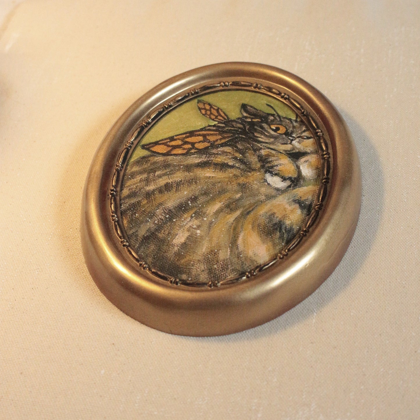 Hand painted framed tabby Bumble Cat - 14 x 18 cm