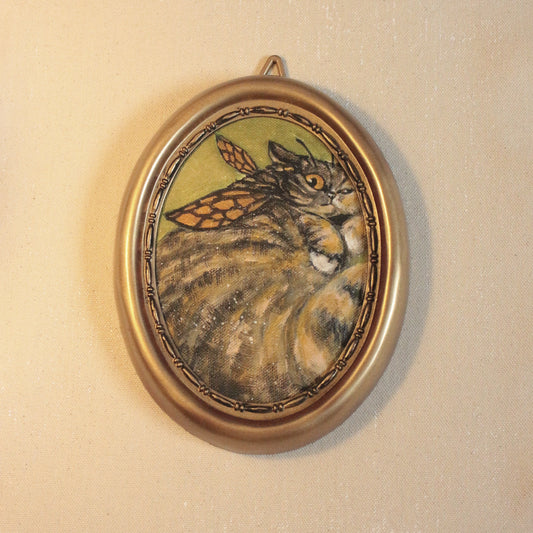 Hand painted framed tabby Bumble Cat - 14 x 18 cm