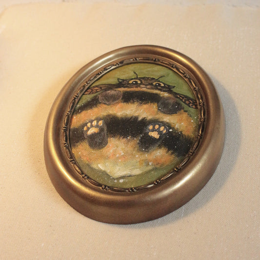 Hand painted framed Bumble Cat - 14 x 18 cm