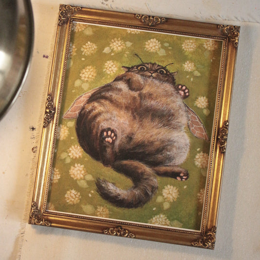 Chonky tabby Cat FRAMED Giclee print 8 x 10 in