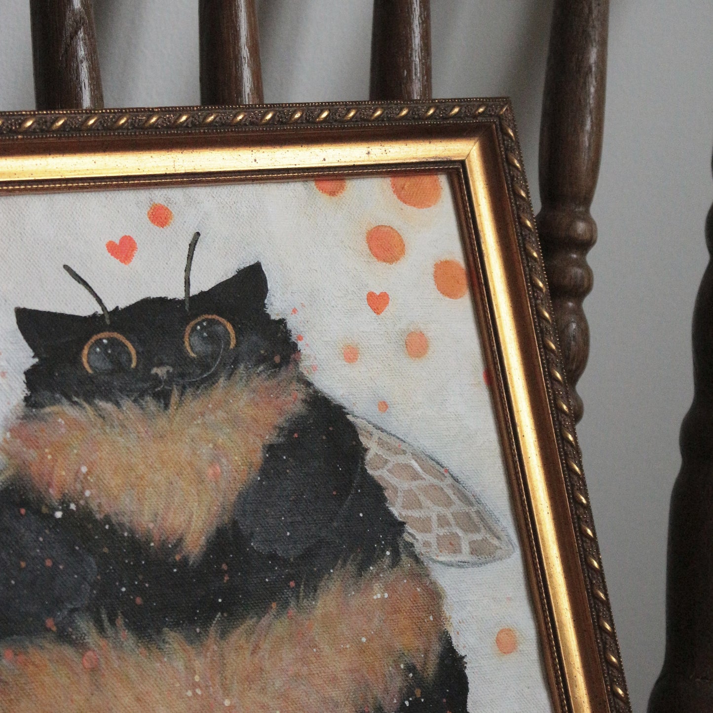 Hand painted Bumble Cat - framed 29 x 34 cm
