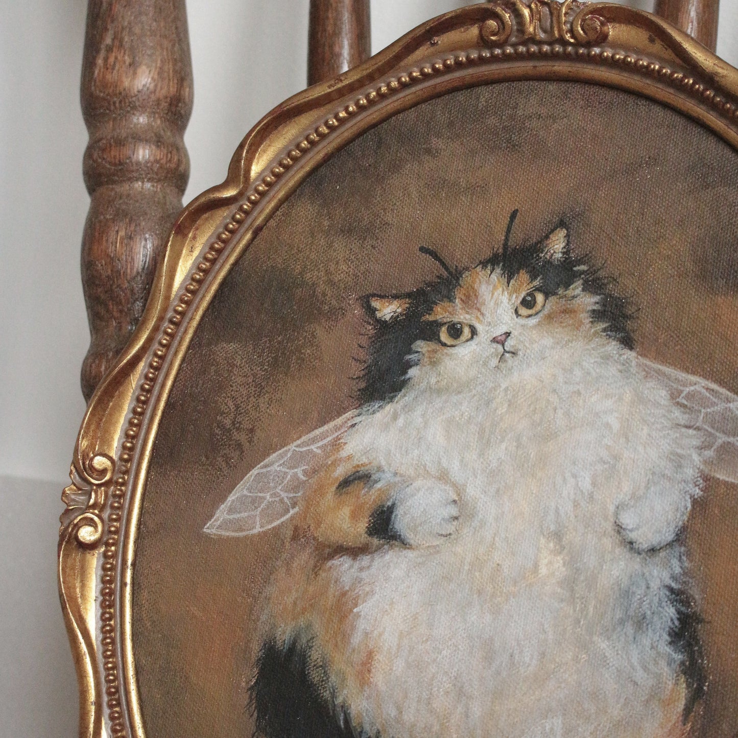 Hand painted Fairy Cat - framed 27 x 33 cm