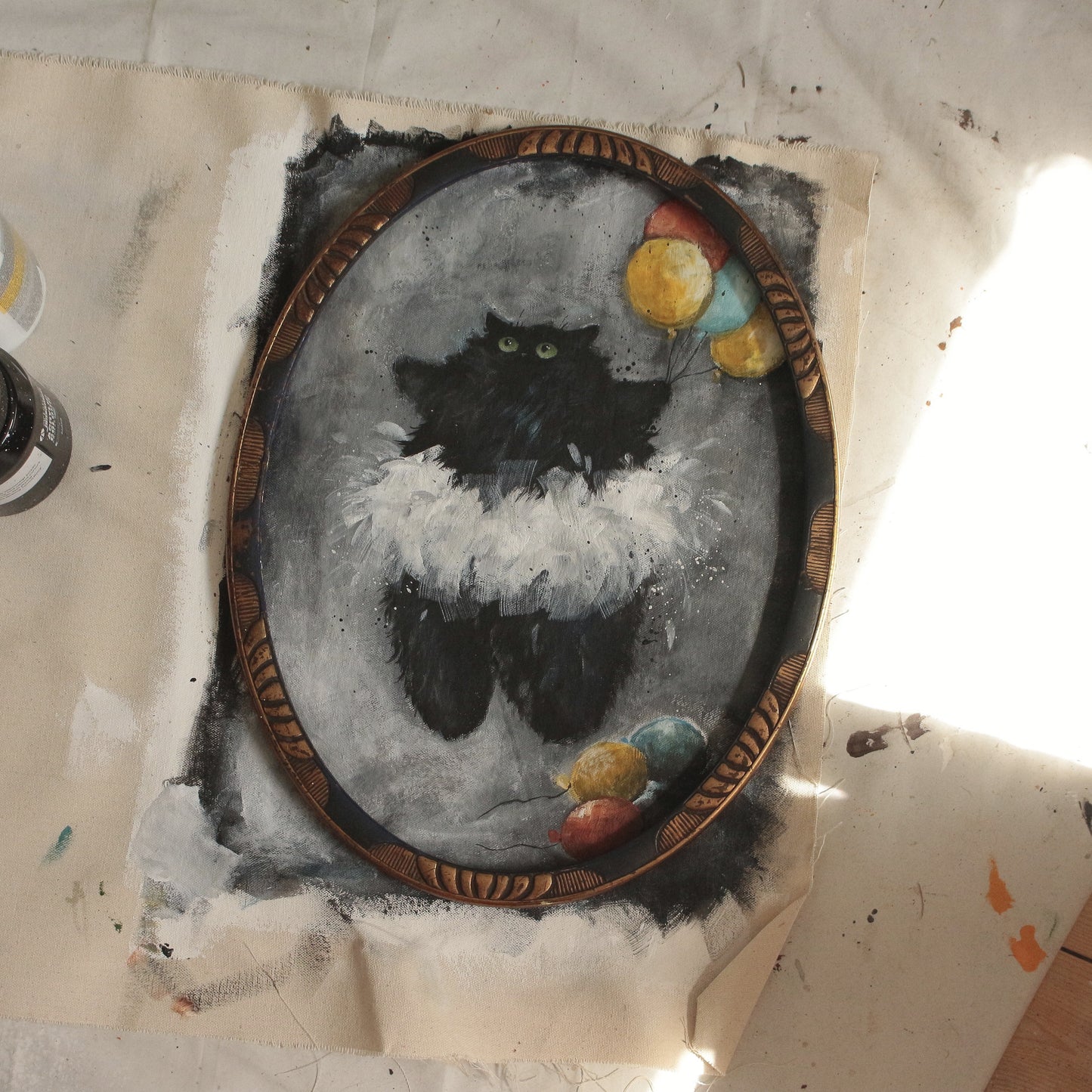 Hand painted - Cute Black Ballerina Cat 33 x 44 cm