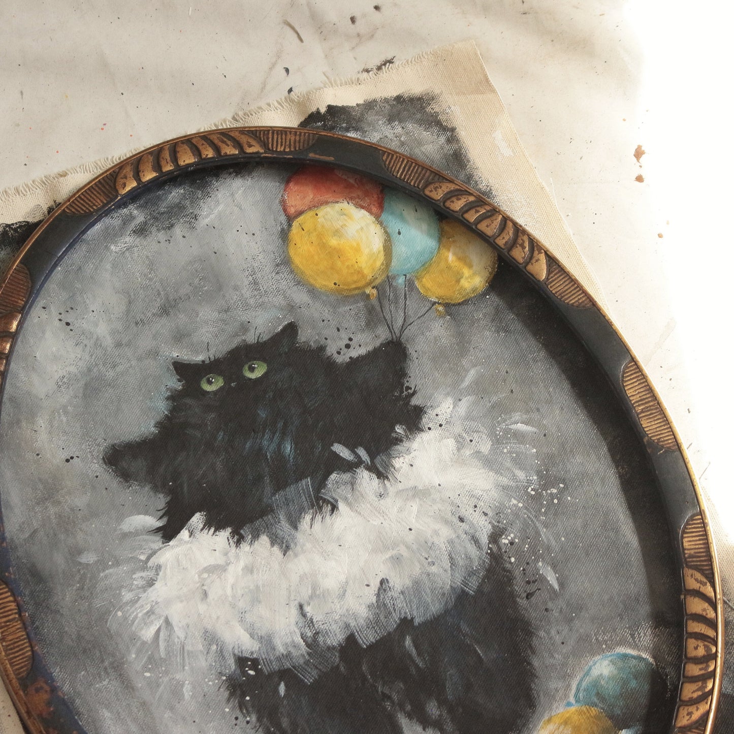 Hand painted - Cute Black Ballerina Cat 33 x 44 cm