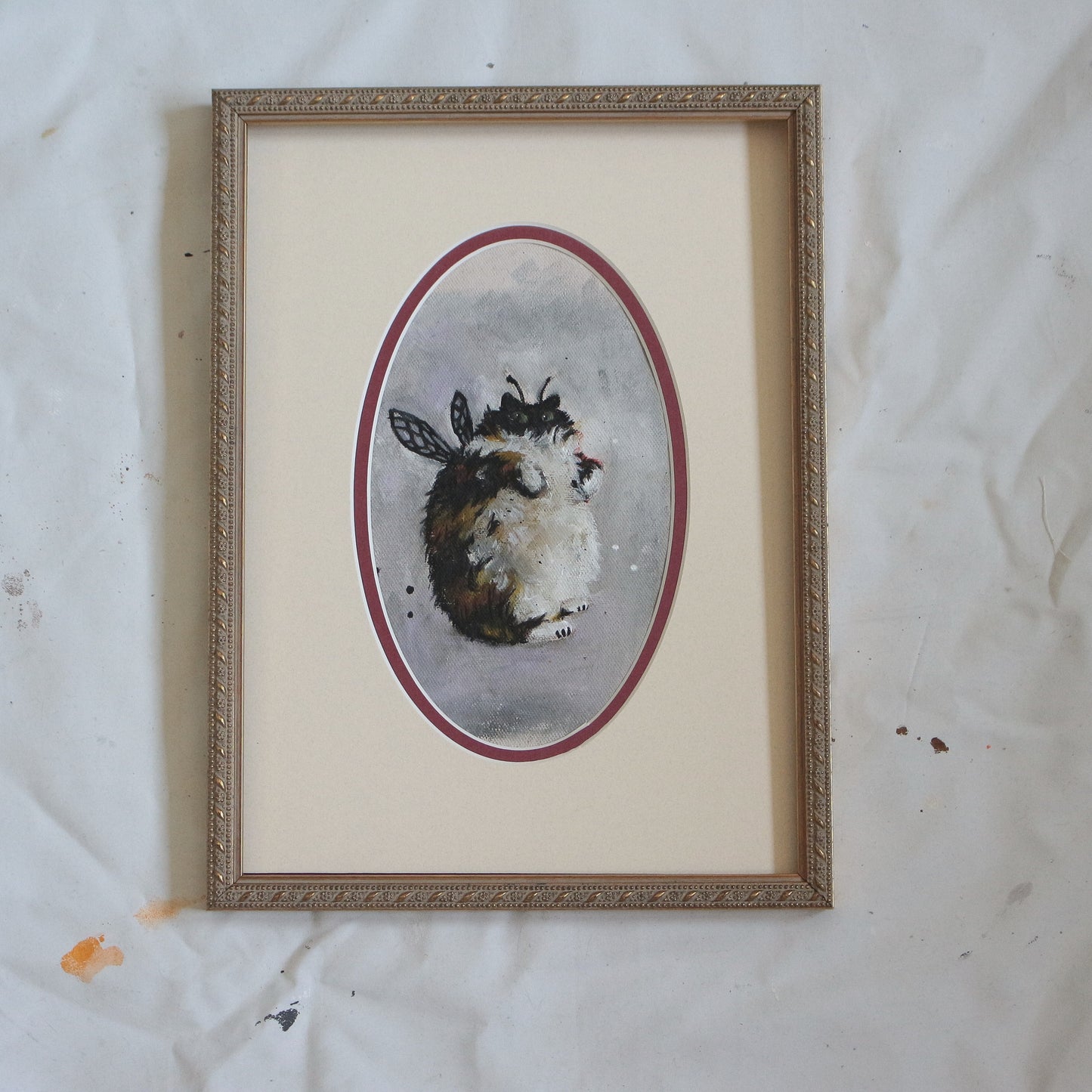 Hand painted - Cute Cat with wings 24 x 33 cm