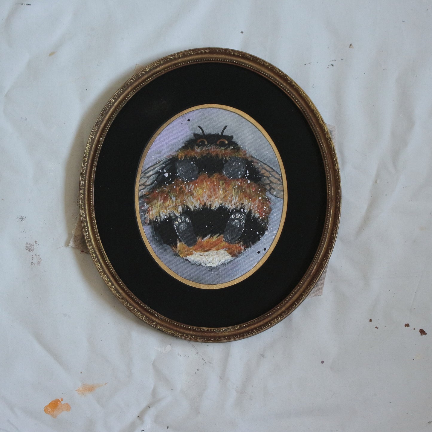 Hand painted - Bumble Cat - framed 25 x 28 cm