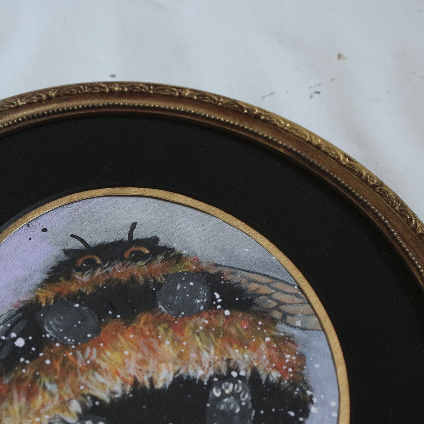 Hand painted - Bumble Cat - framed 25 x 28 cm