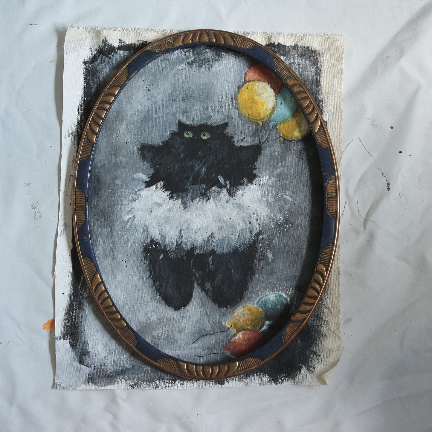 Hand painted - Cute Black Ballerina Cat 33 x 44 cm
