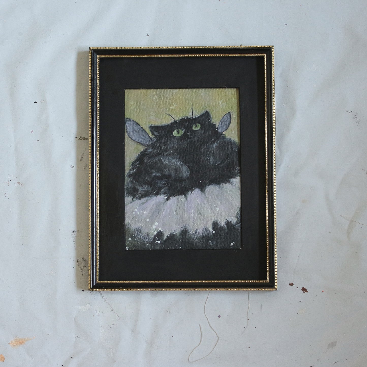 Hand painted - Cute Black Ballerina Cat 20 x 27 cm