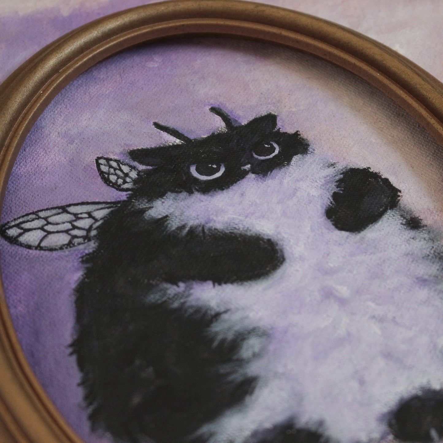 Hand painted Bumble Cat - framed 17 x 23 cm.