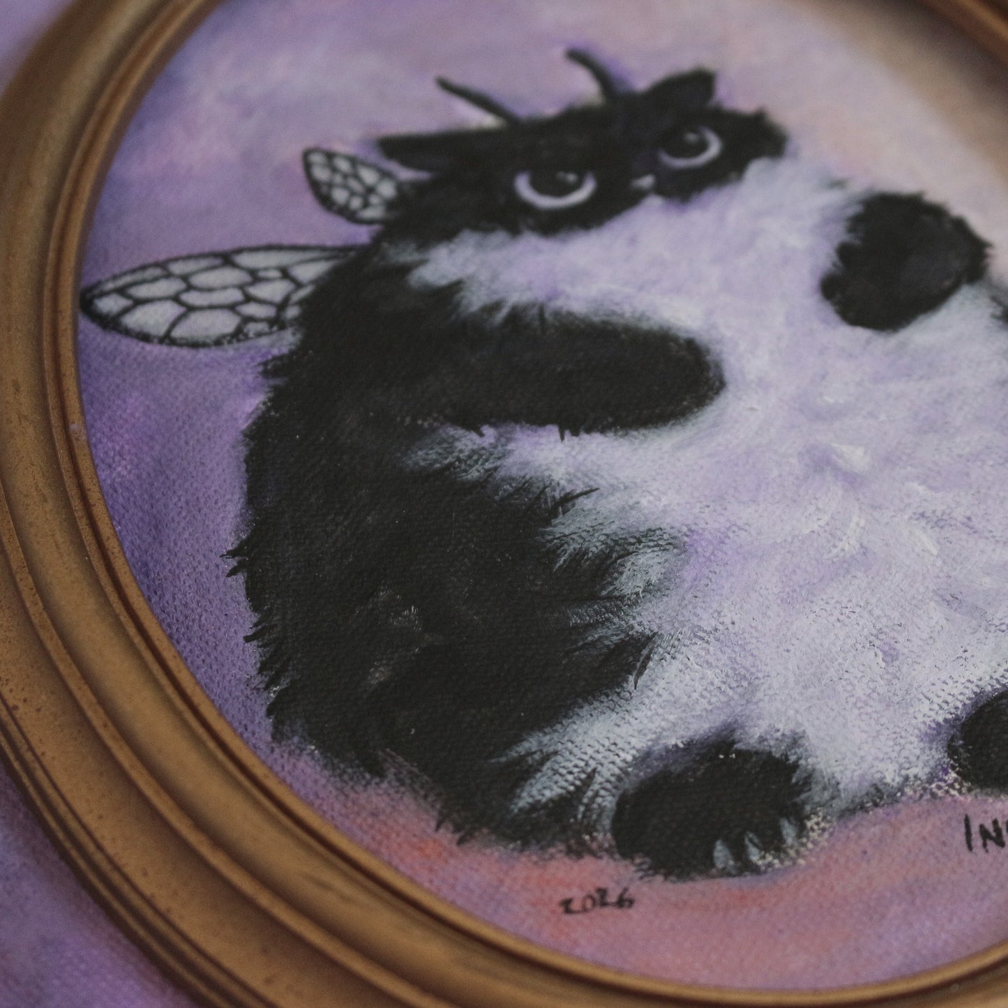Hand painted Bumble Cat - framed 17 x 23 cm.