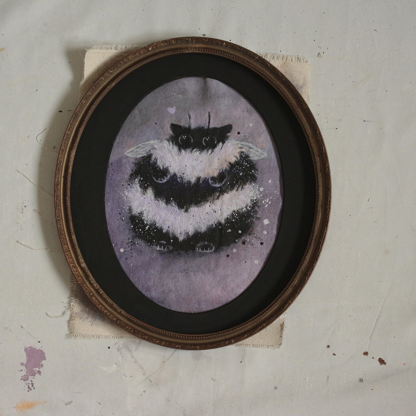 Hand painted Bumble Cat - framed 25 x 27 cm.