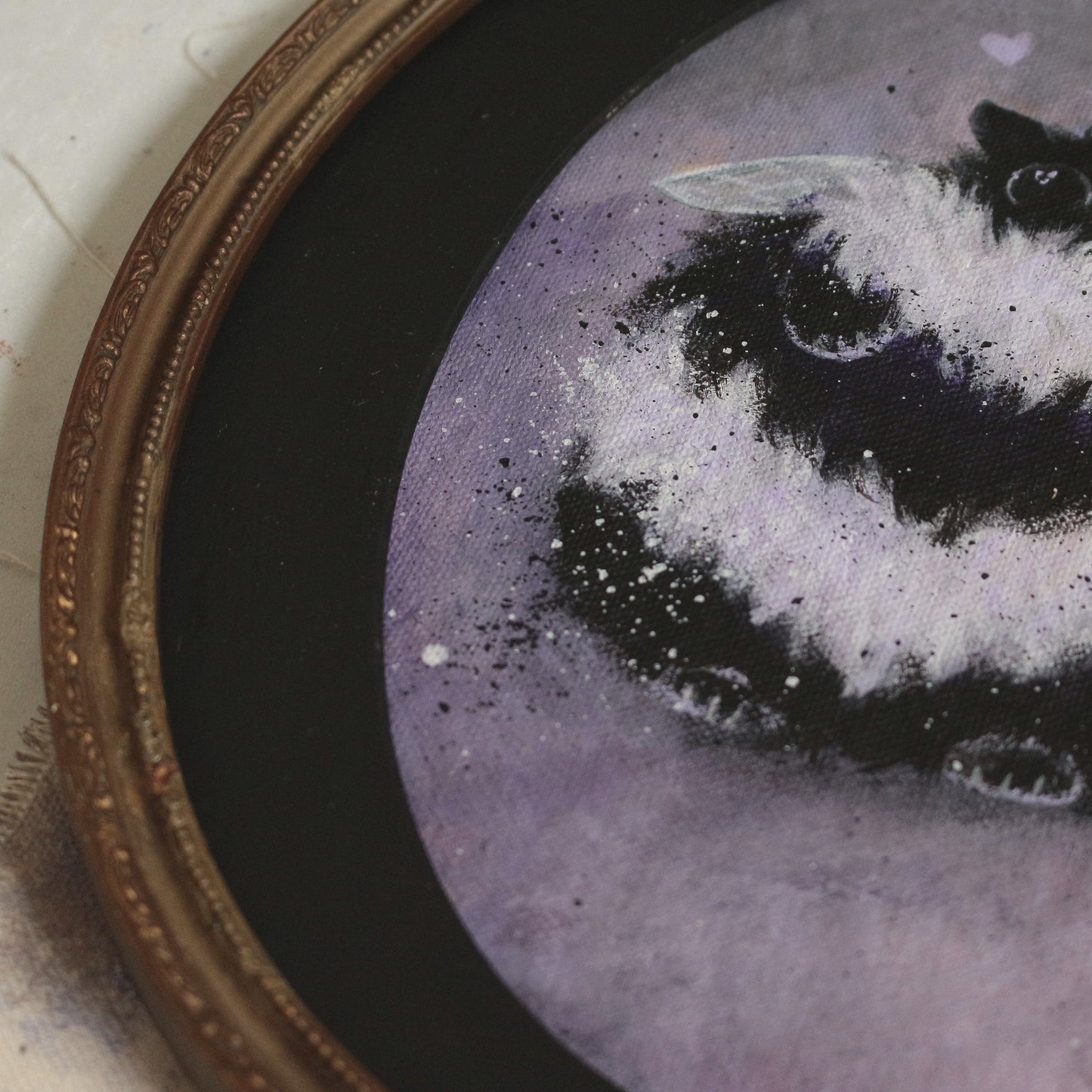 Hand painted Bumble Cat - framed 25 x 27 cm.