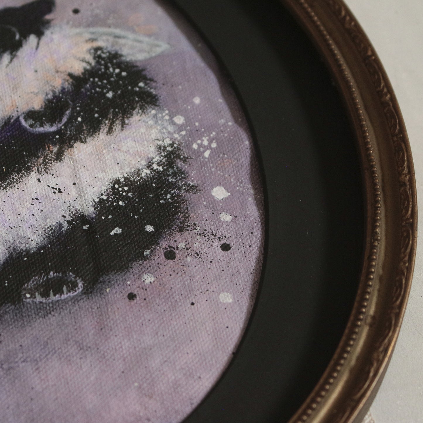 Hand painted Bumble Cat - framed 25 x 27 cm.